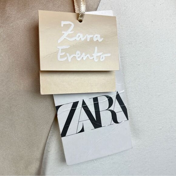 ZARA‎ Events Champagne Open Back Dress Sz M New NWT Long Sleeve High Neck Tulip - Picture 15 of 16